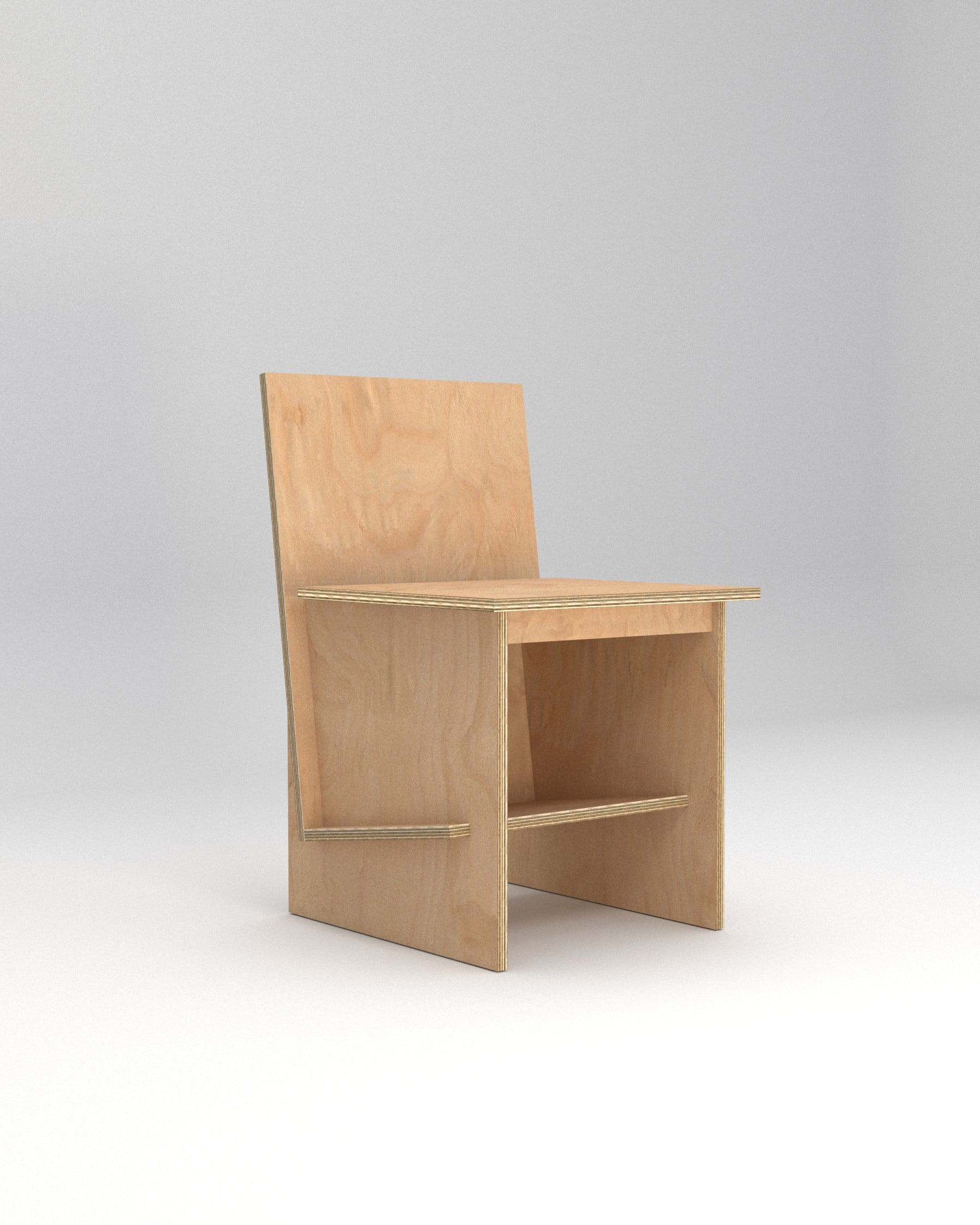 화이트 배경에 놓인 Pause Chair 단일 정면 뷰 – 모듈형 합판 의자, Studio Underscore