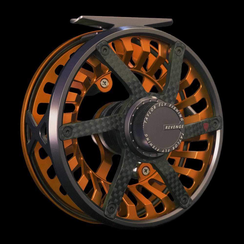 Taylor fly fishing revenge orange reel carbon fiber frame full frame