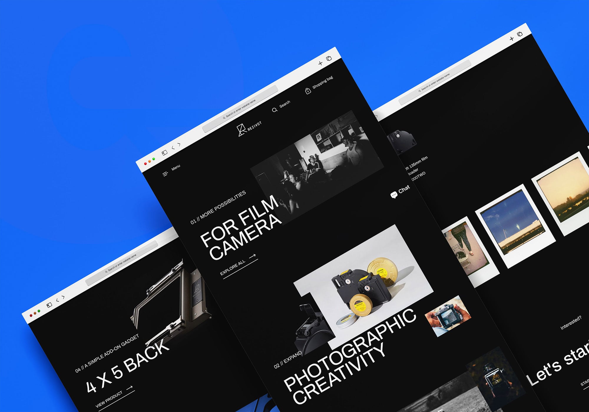 這張圖像展示了Rezivot的網站頁面，設計以黑色背景和白色文字為主，強調現代科技感和專業形象。