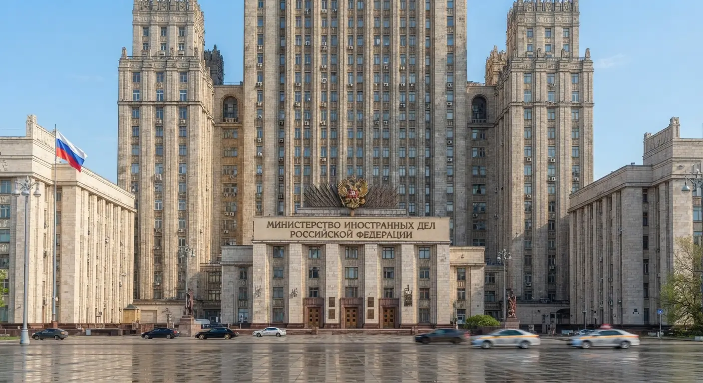 Close-up of the Russian Foreign Ministry building in Moscow