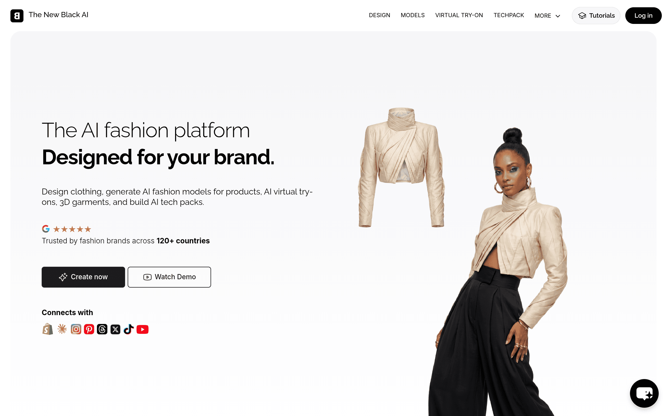 The New Black AI clothing design generator homepage