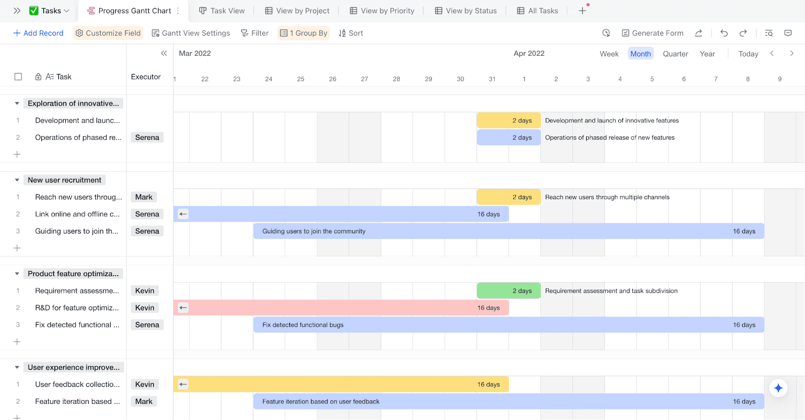 Lark’s Project Roadmap Gantt Chart template