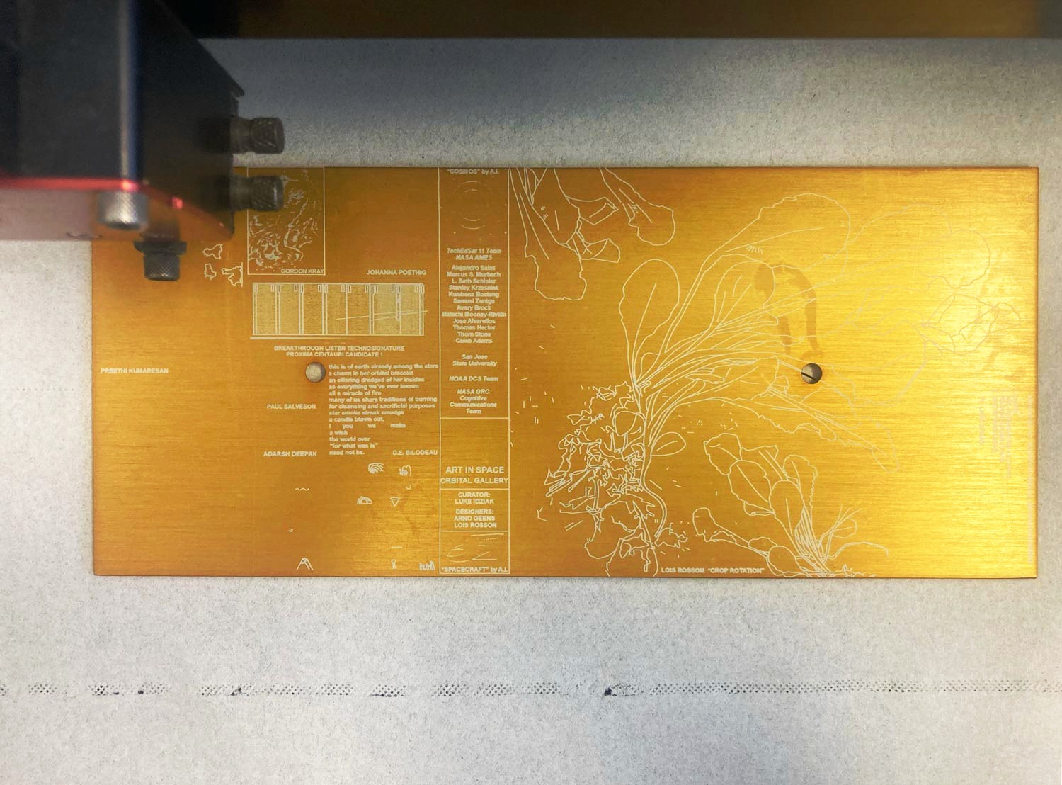 laser etching of the flight sample satellite body panel