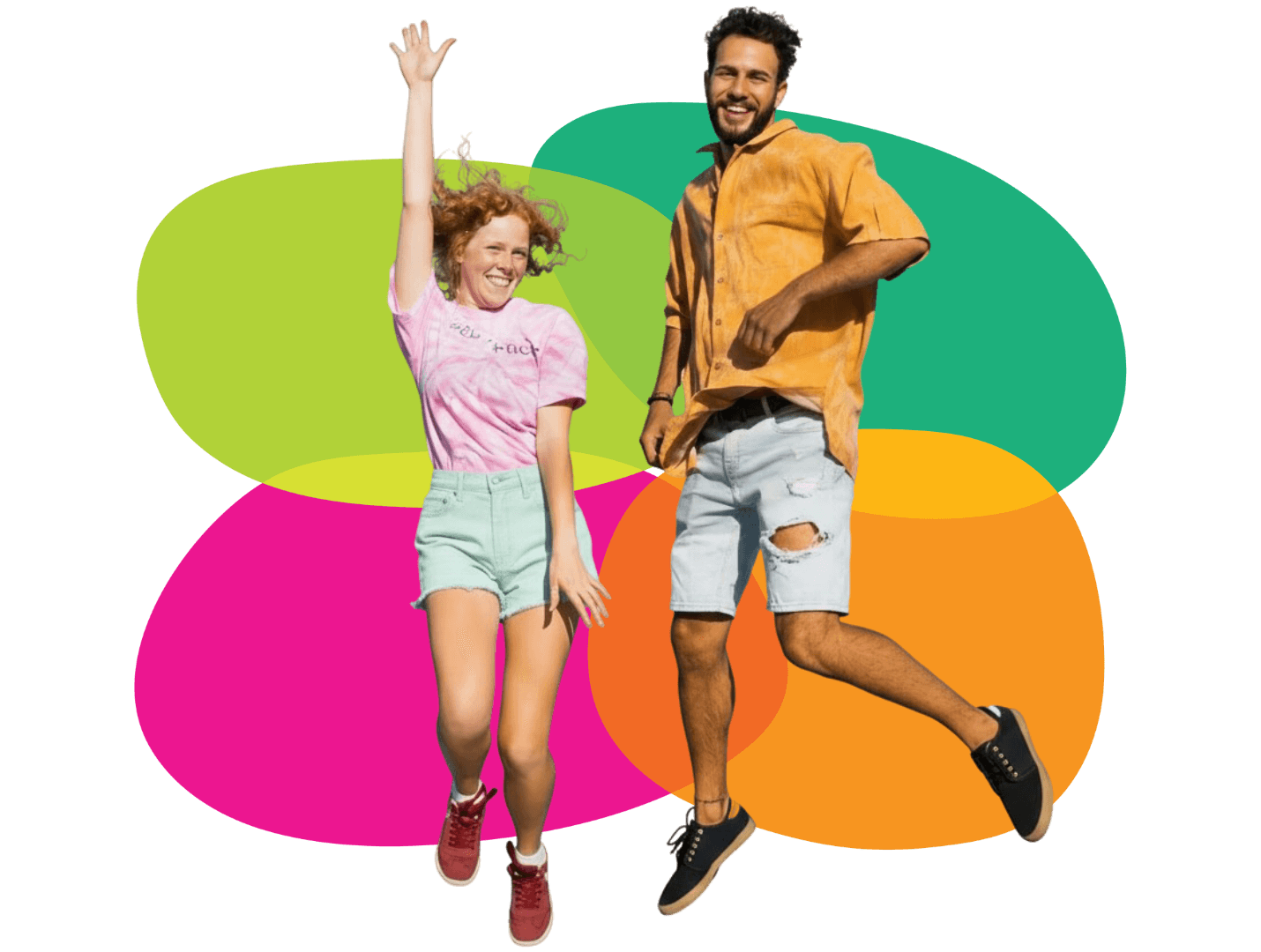 This is Living logo and 2 people jumping and having fun