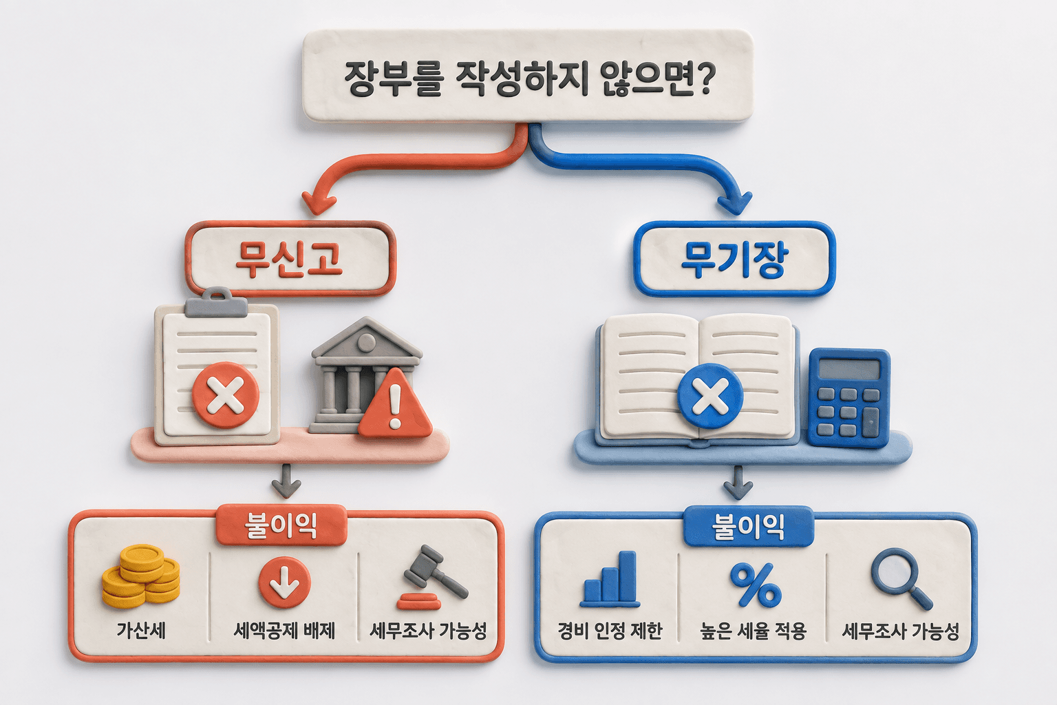 신고를 안 한 경우와 장부 없이 신고한 경우를 갈라 놓은 도표