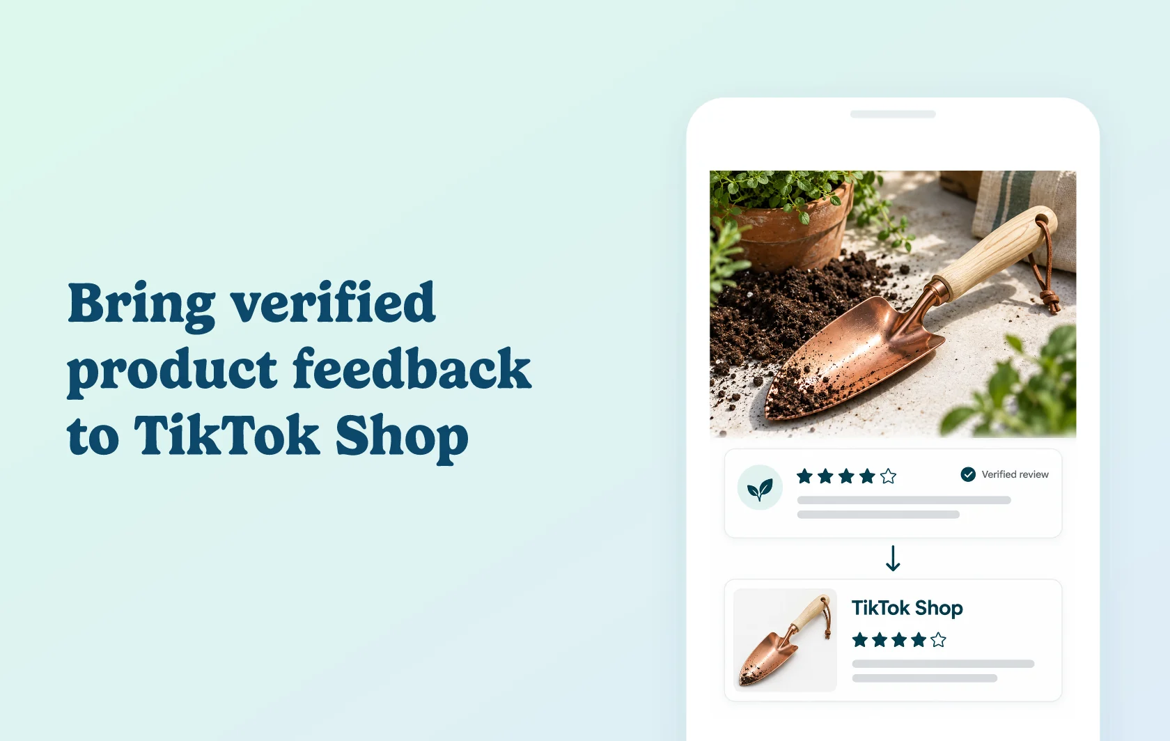Judge.me and TikTok Shop integration: illustration of eligible verified reviews shared with matching TikTok Shop product listings.