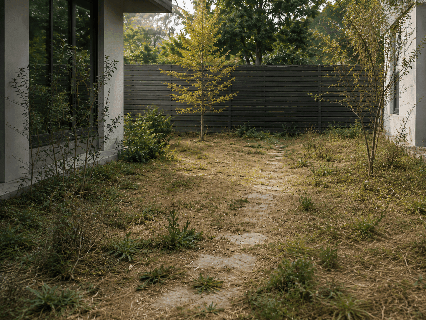 Patchy lawn before landscaping