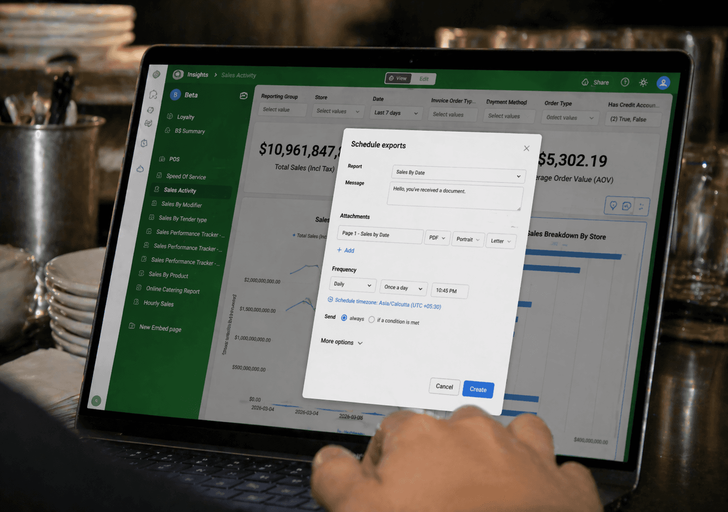 Scheduled reports and conditional alerts for restaurants