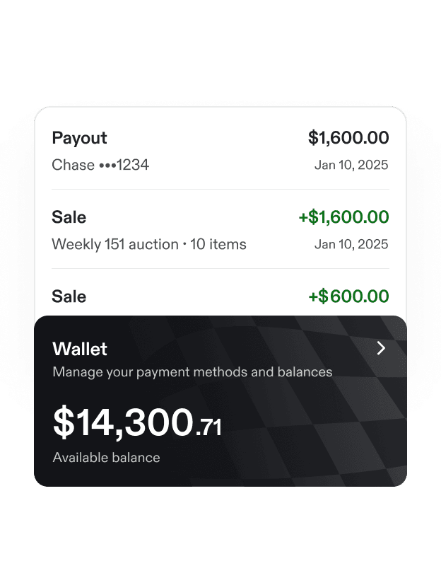 Fanatics Collect app showing wallet balance of $14,300 and payout summary