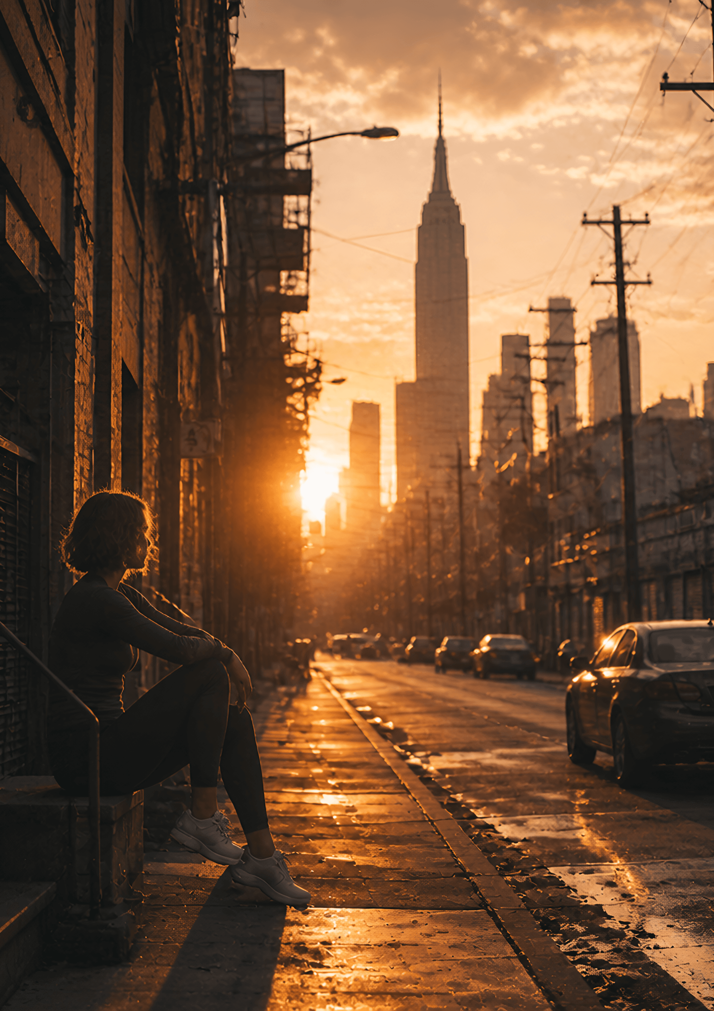 Capturing raod and building images at the sun set