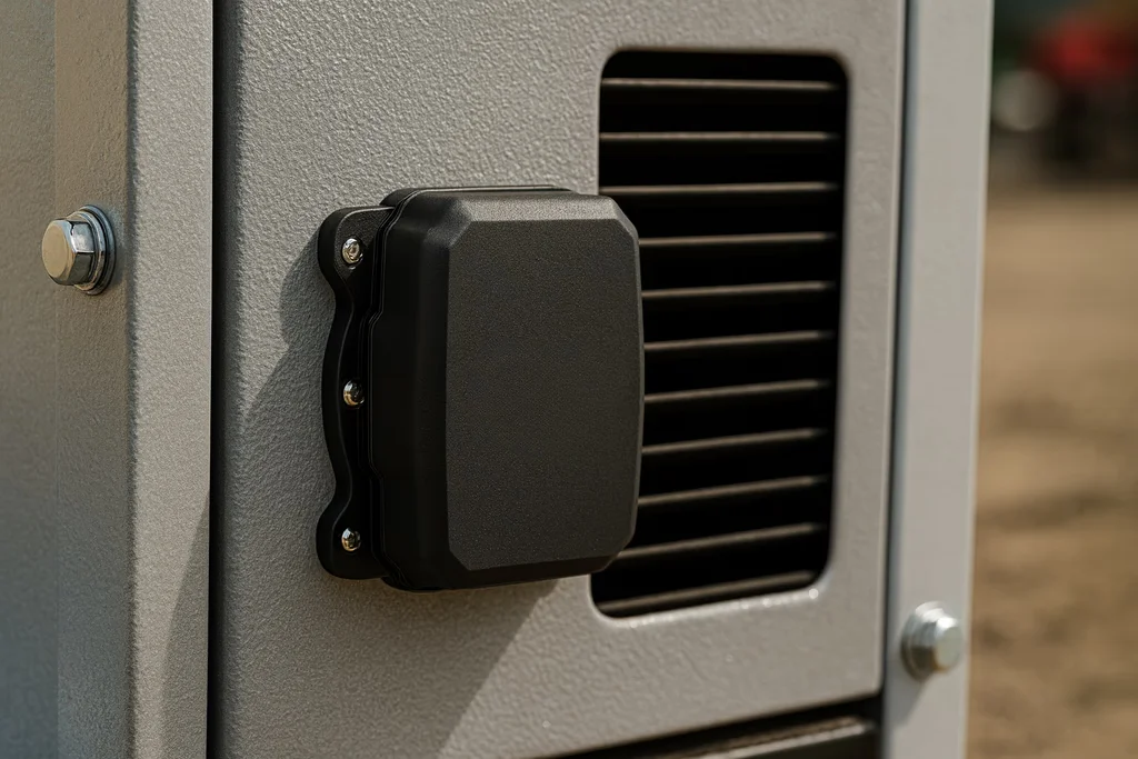 GPS tracking device attached to industrial equipment for real-time tool and asset monitoring