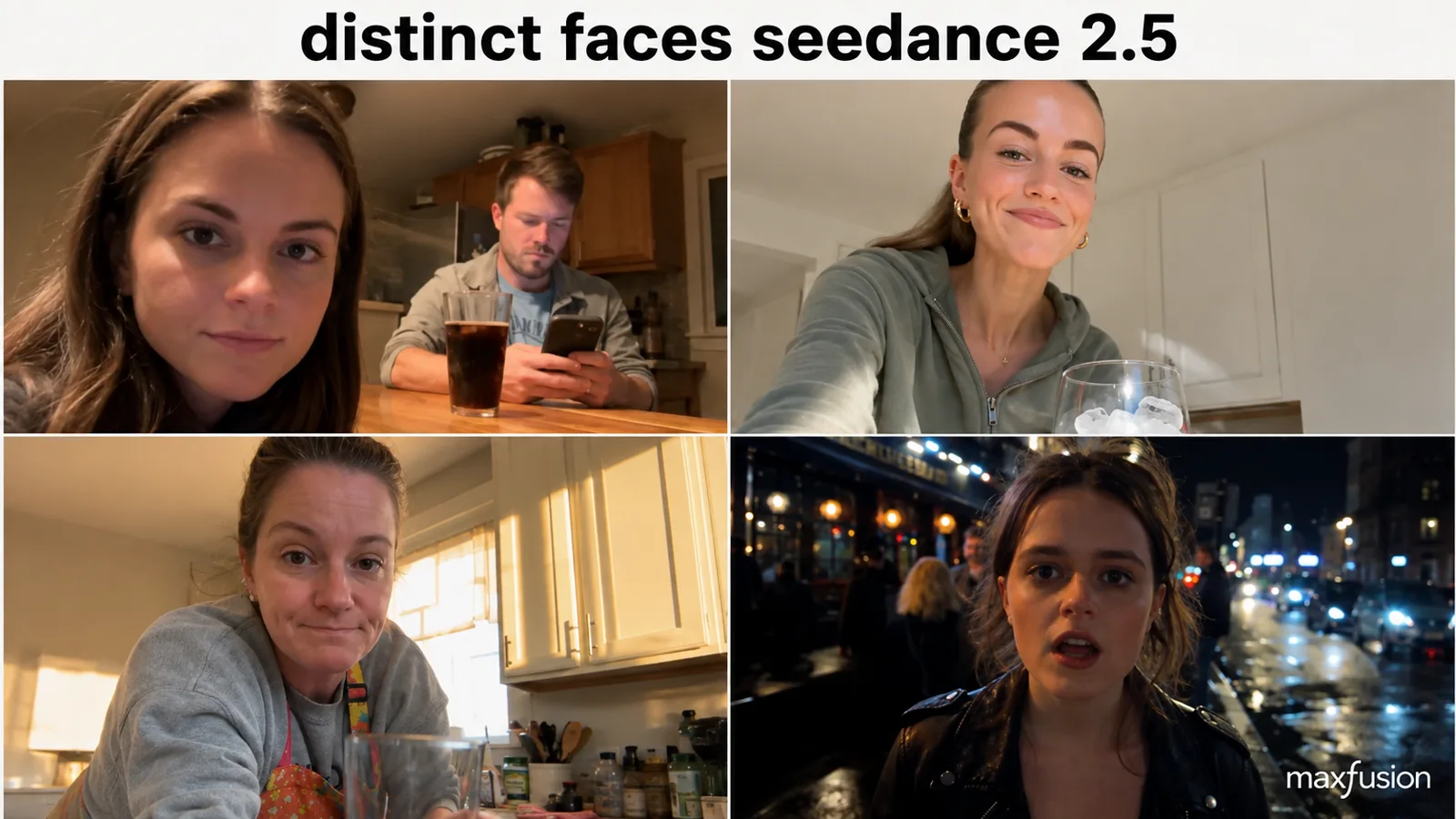 Grid of Seedance 2.5 text-to-video characters: genuinely different people with distinct bone structure and ages