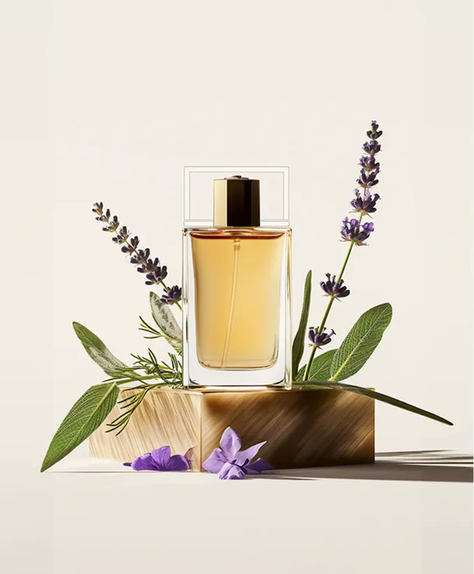 botella perfume sobre peana