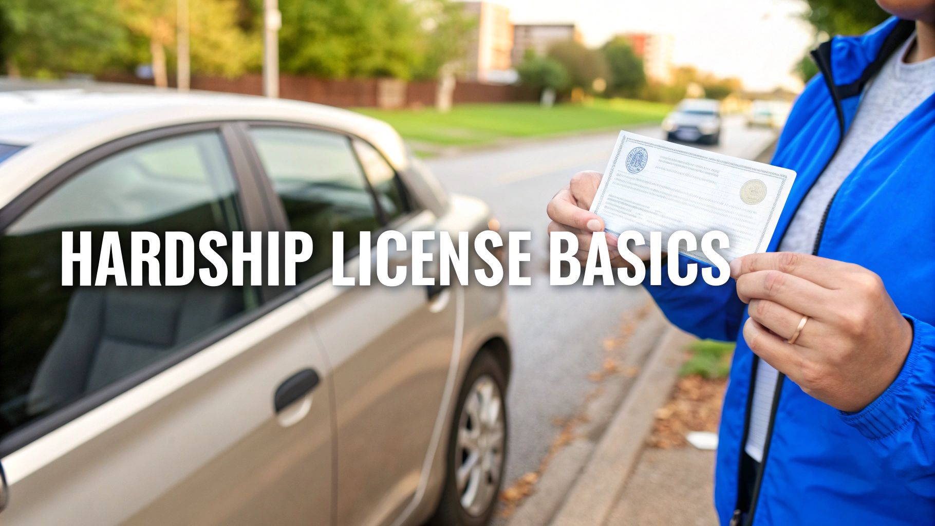 A person holds a hardship license document next to a car, illustrating hardship license basics.