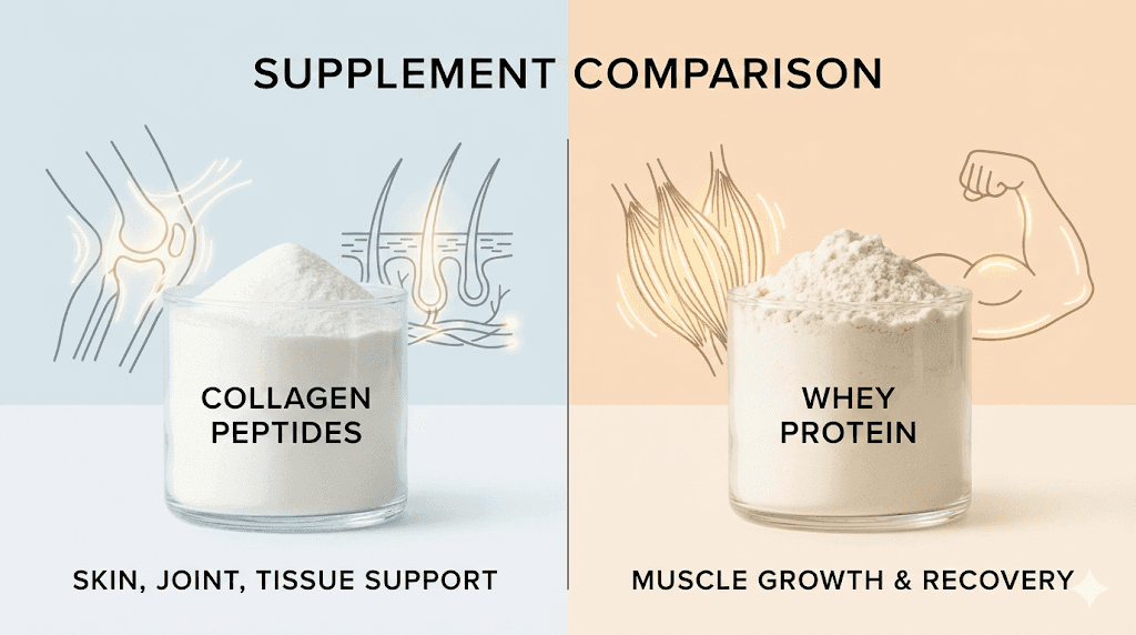 Visual comparison of collagen peptides versus whey protein for body composition effects