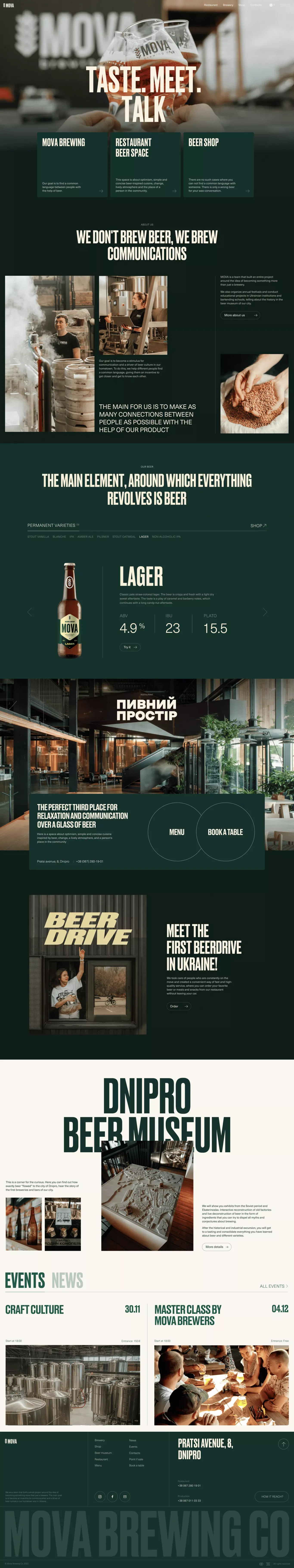MOVA beer landing page screenshot showcasing Food & Drinks and Local Business design