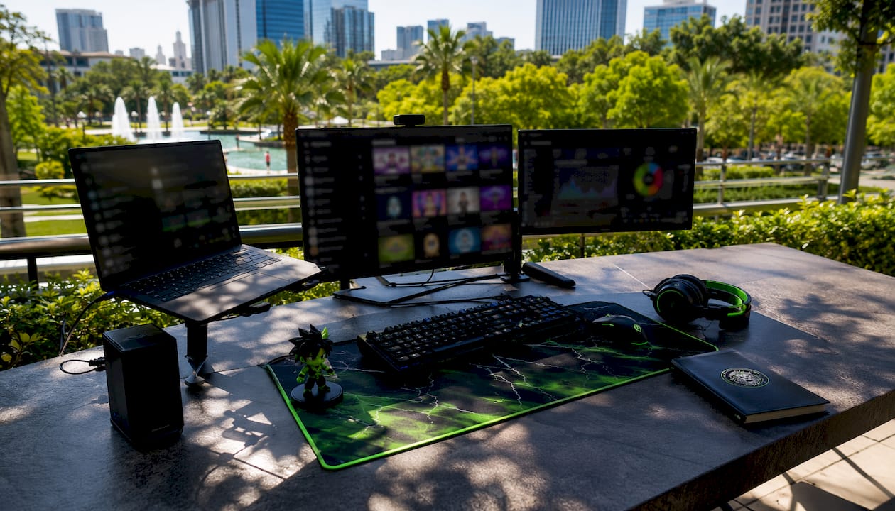 Gaming café with NFT analytics setup