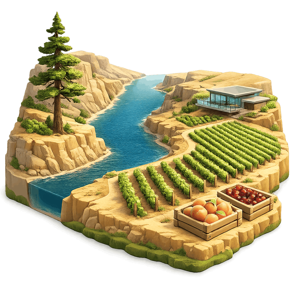 Artistic illustration of the Okanagan Valley, BC wine region.