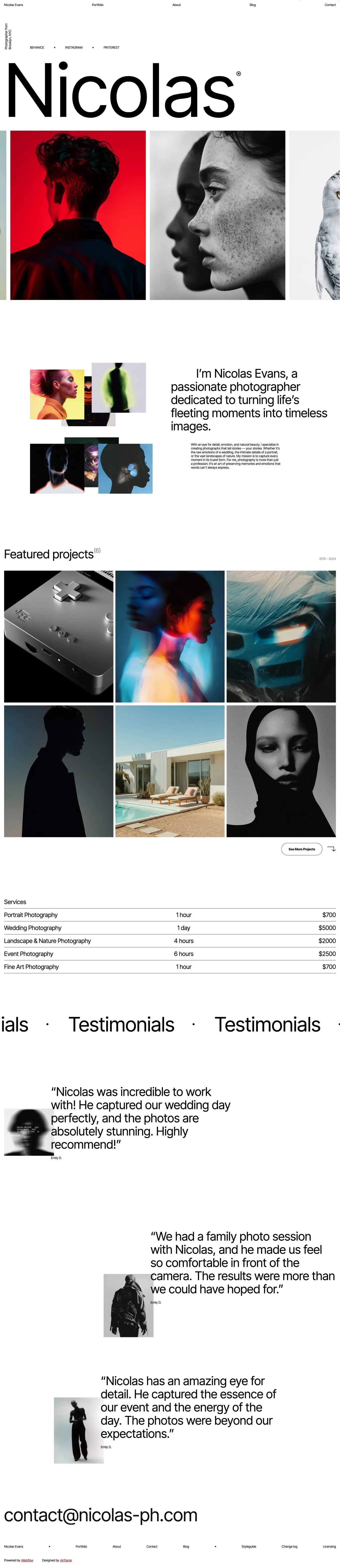 Marinie portfolio page screenshot showcasing Advertising and Design design