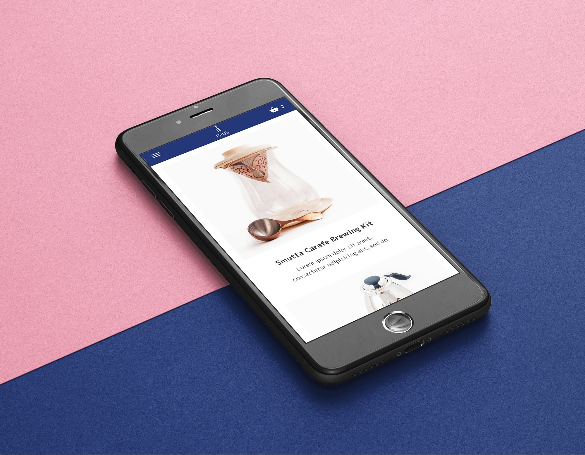 這張圖像展示了PAUS的手機網站,顯示了產品系列Smutta的濾壺組合的產品頁面。