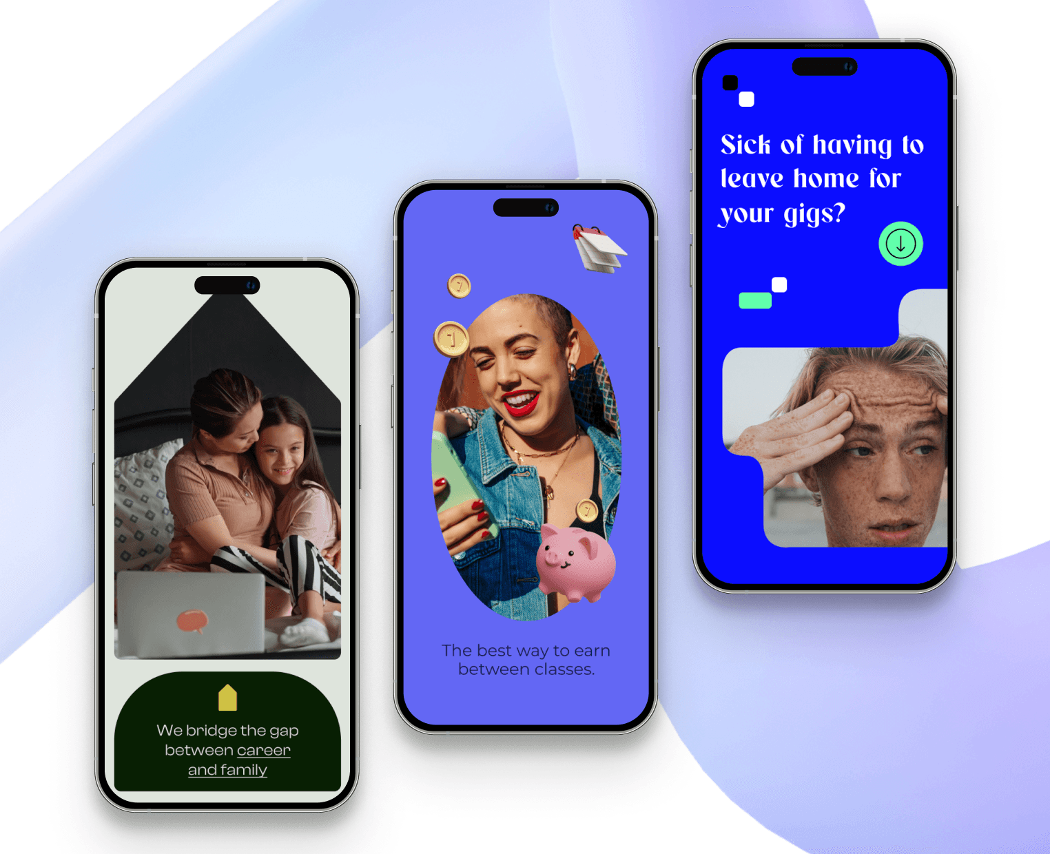 3 flat phone mockups