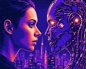 Portrait of person and AI robot