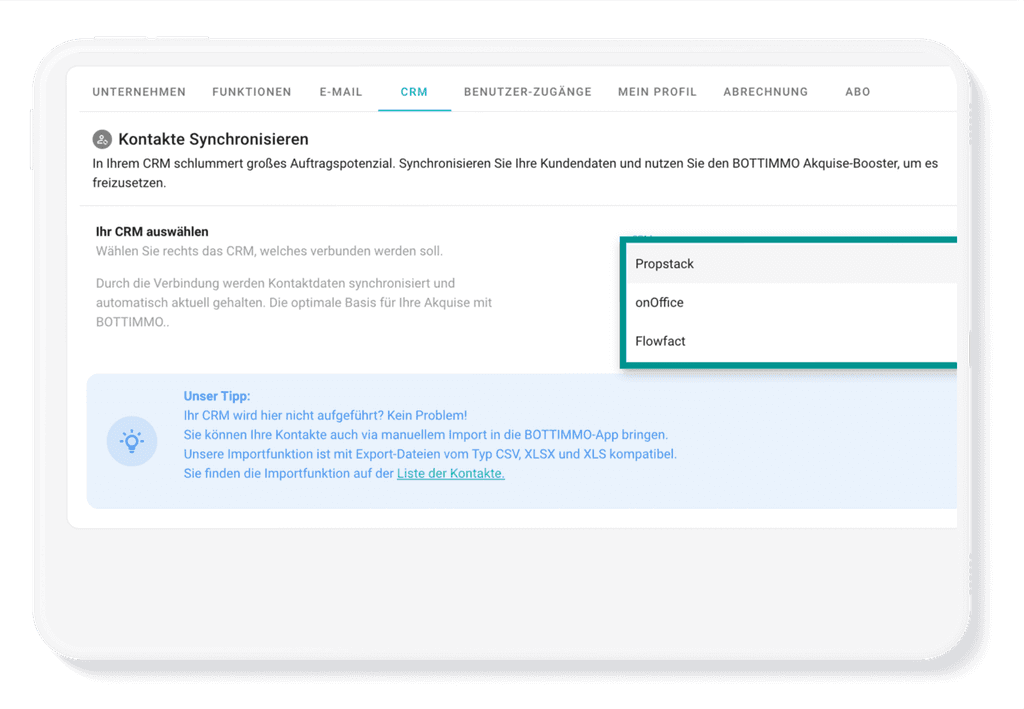 Bottimmo und CRM synchronisieren