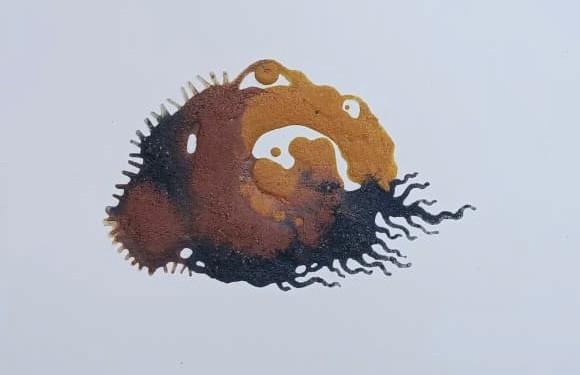 herd of sheep on road painting