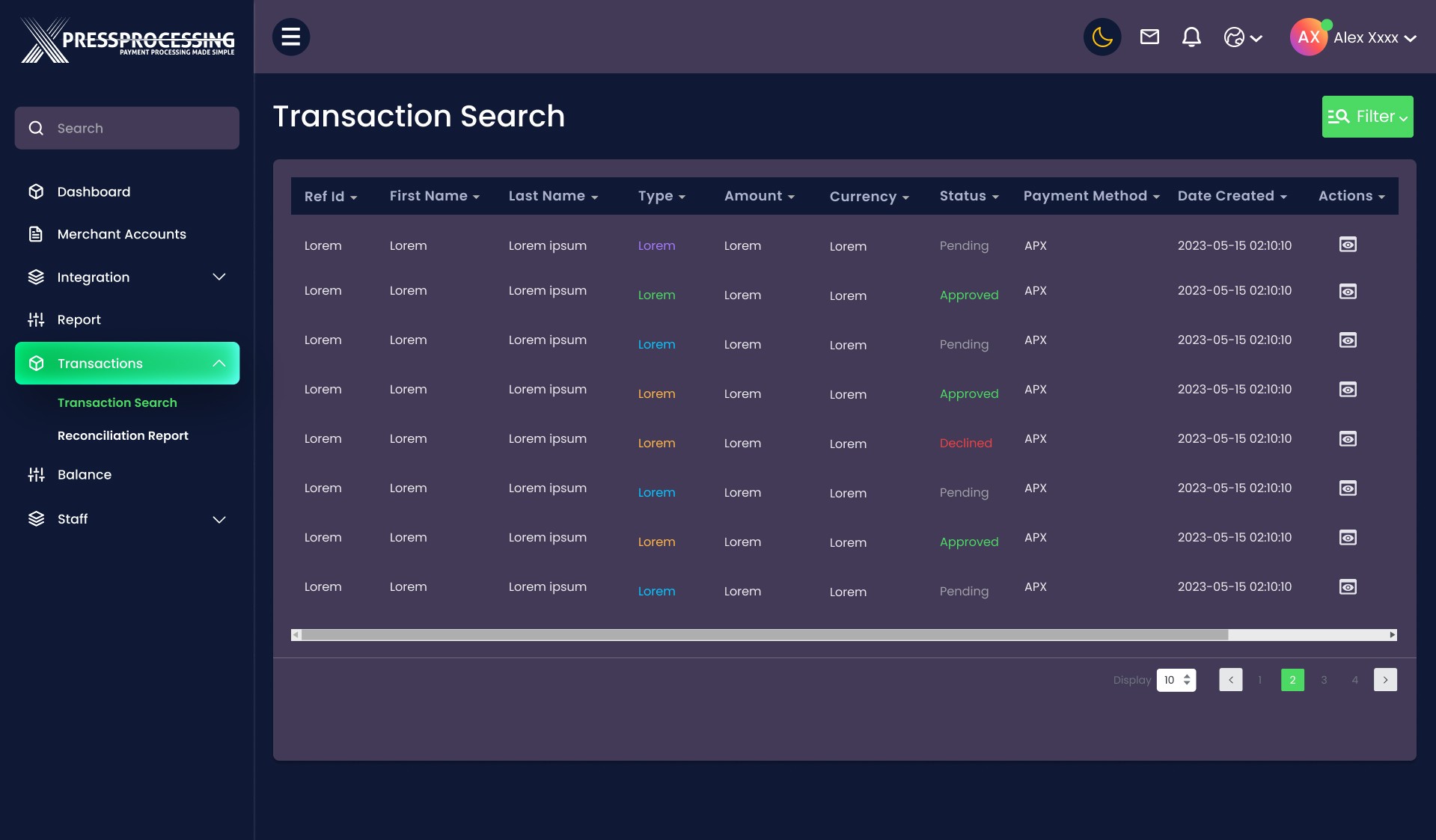 Transaction Search