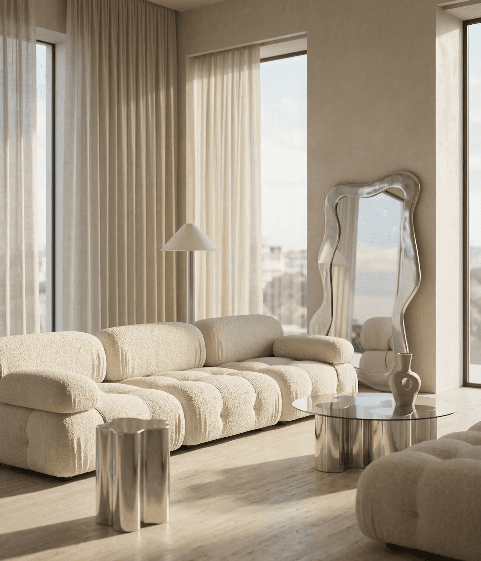 Warm dining nook with brown walls, modern pendant light, round table, green chairs, and dried pampas grass.