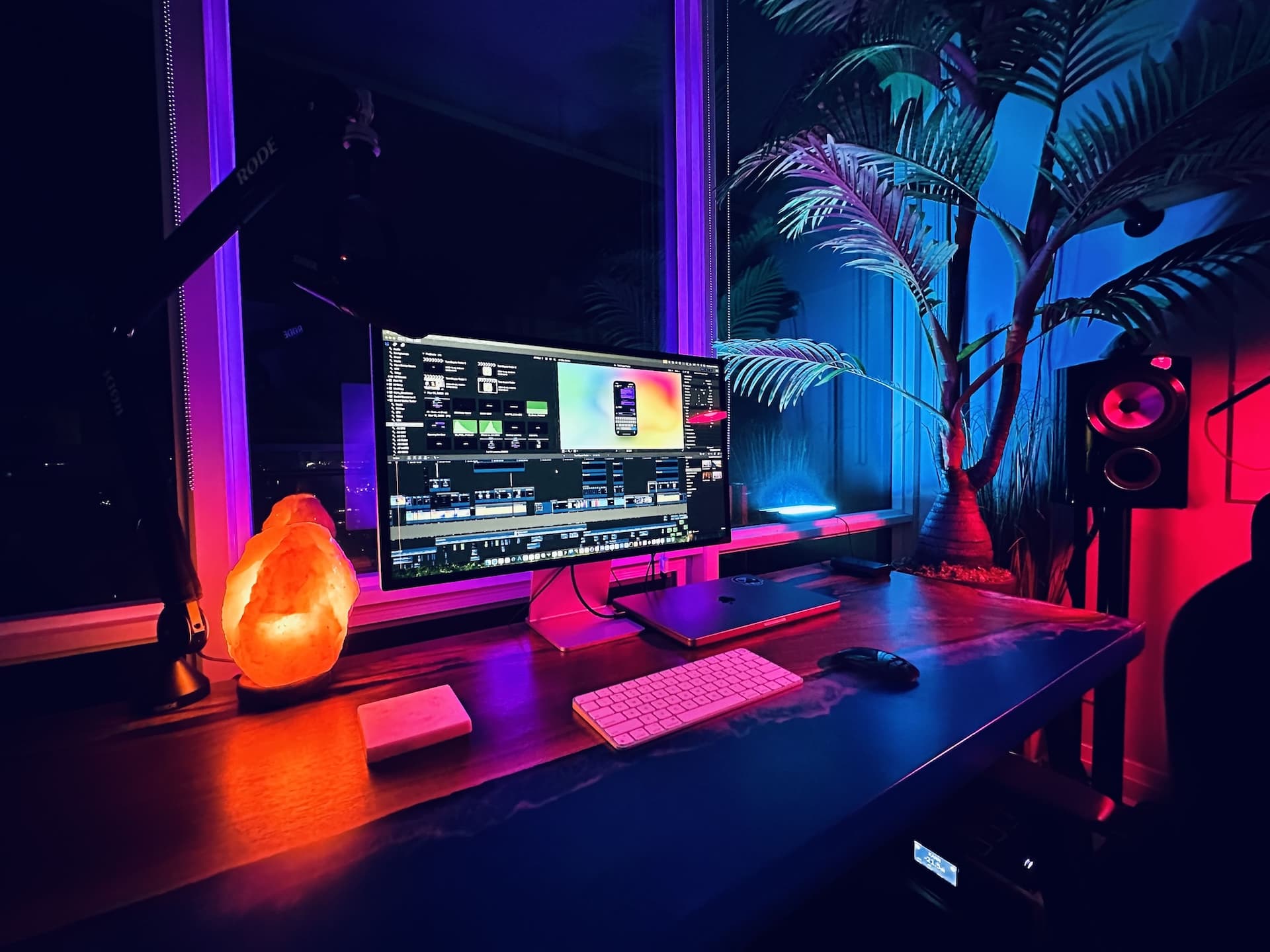 Evening image of Chadd Weston's desk showing Final Cut Pro editing timeline
