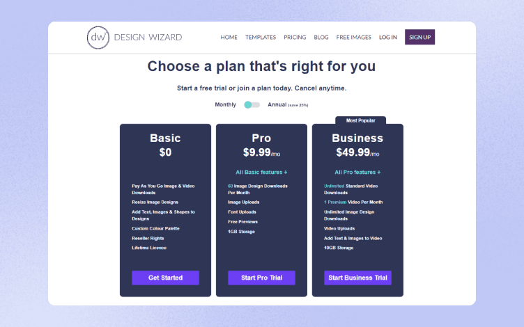 design wizard pricing