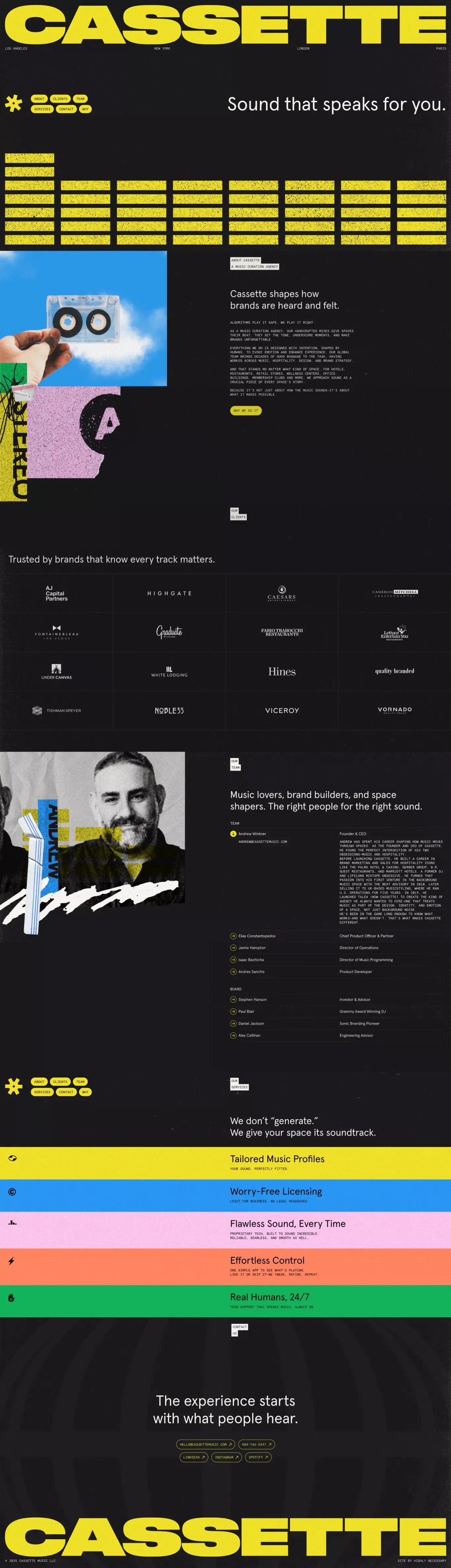 Cassette - A Music Curation Agency landing page screenshot showcasing Music design