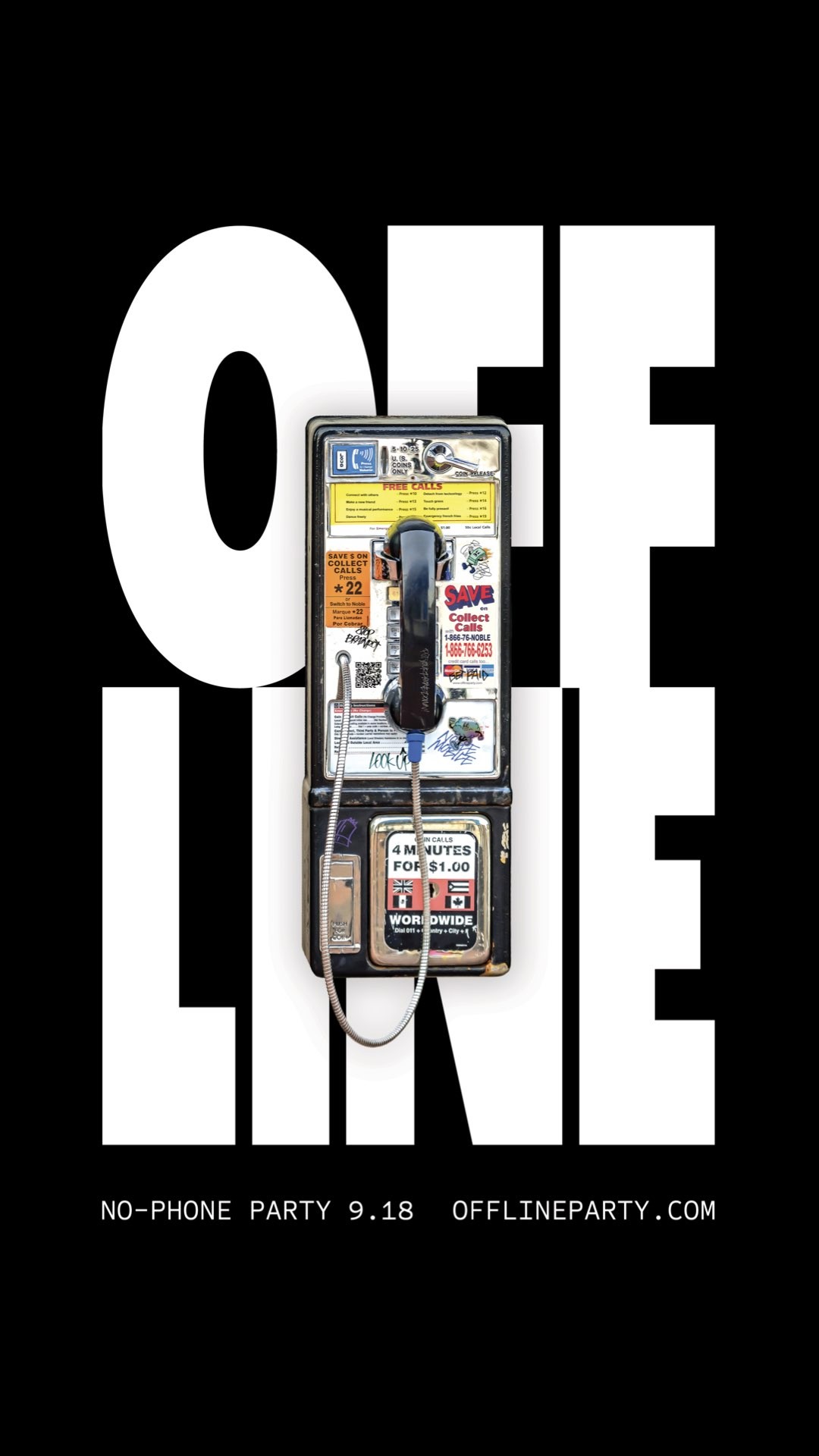 OFFLINE poster design with stacked typography and a smartphone graphic.