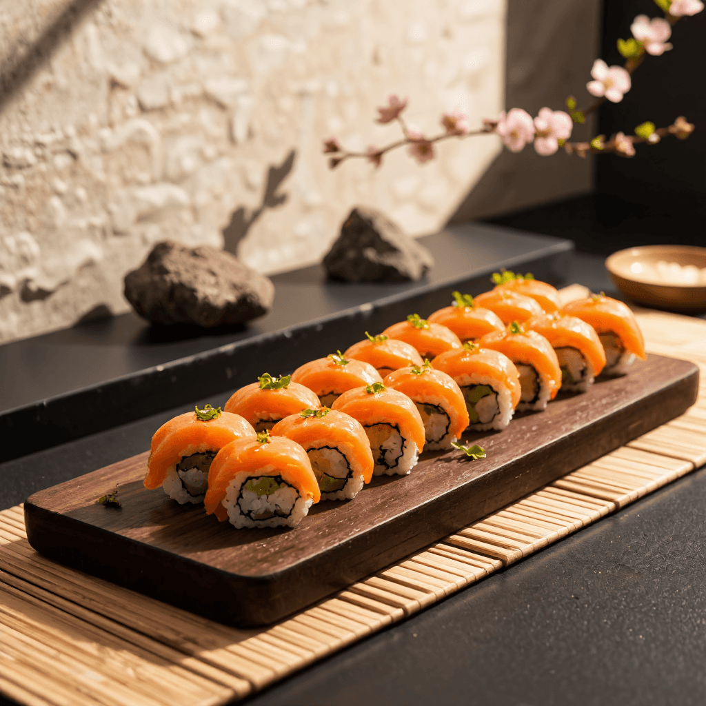 product photography of platter of sushi