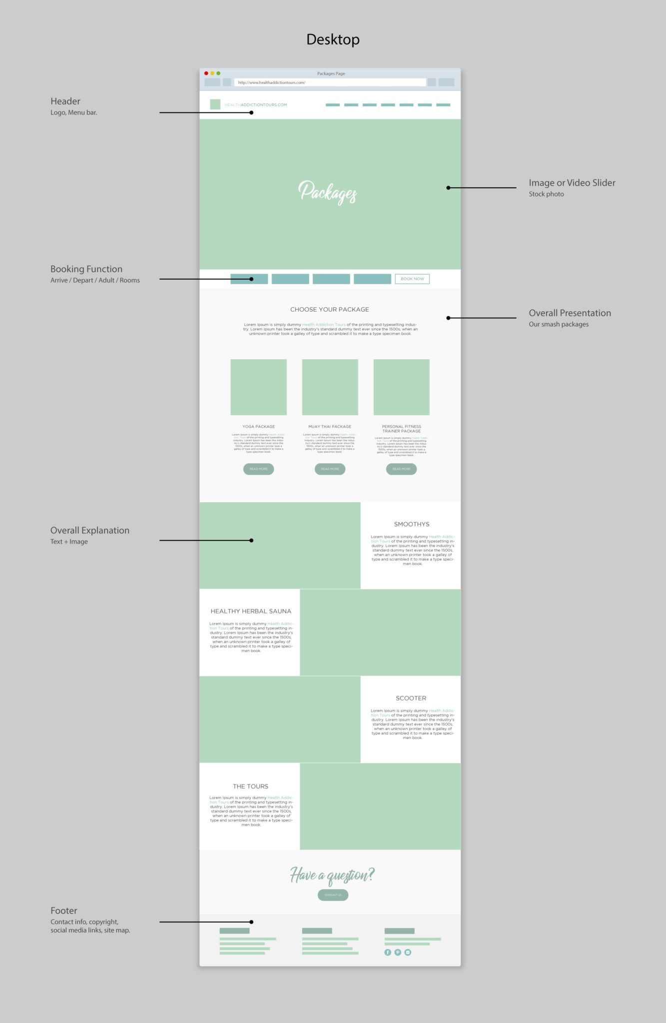 Health Adventure Thailand website Packages wireframe by Suzaku Productions