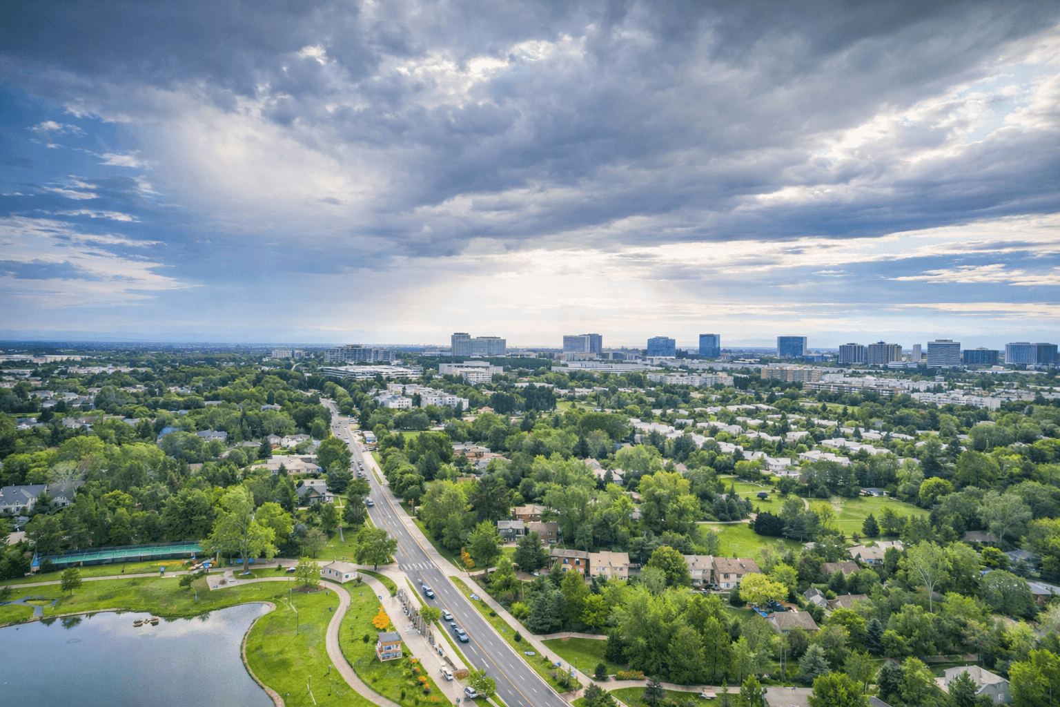 Upscale office park and green space in Greenwood Village, Colorado — Bergan & Co property management service area
