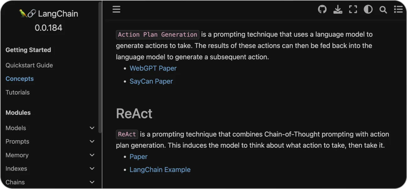 LangChain documentation screenshot
