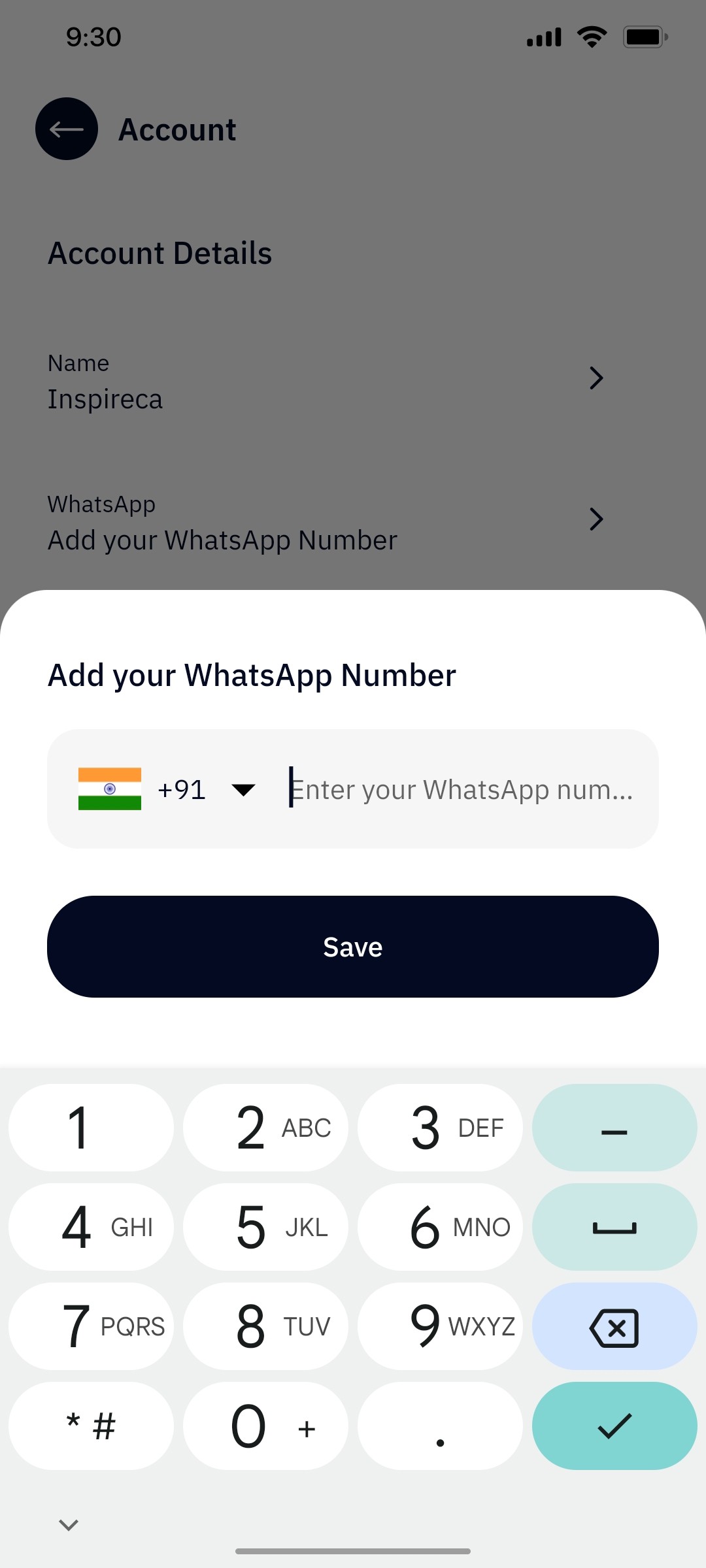 Outskill Add whatsapp number screen