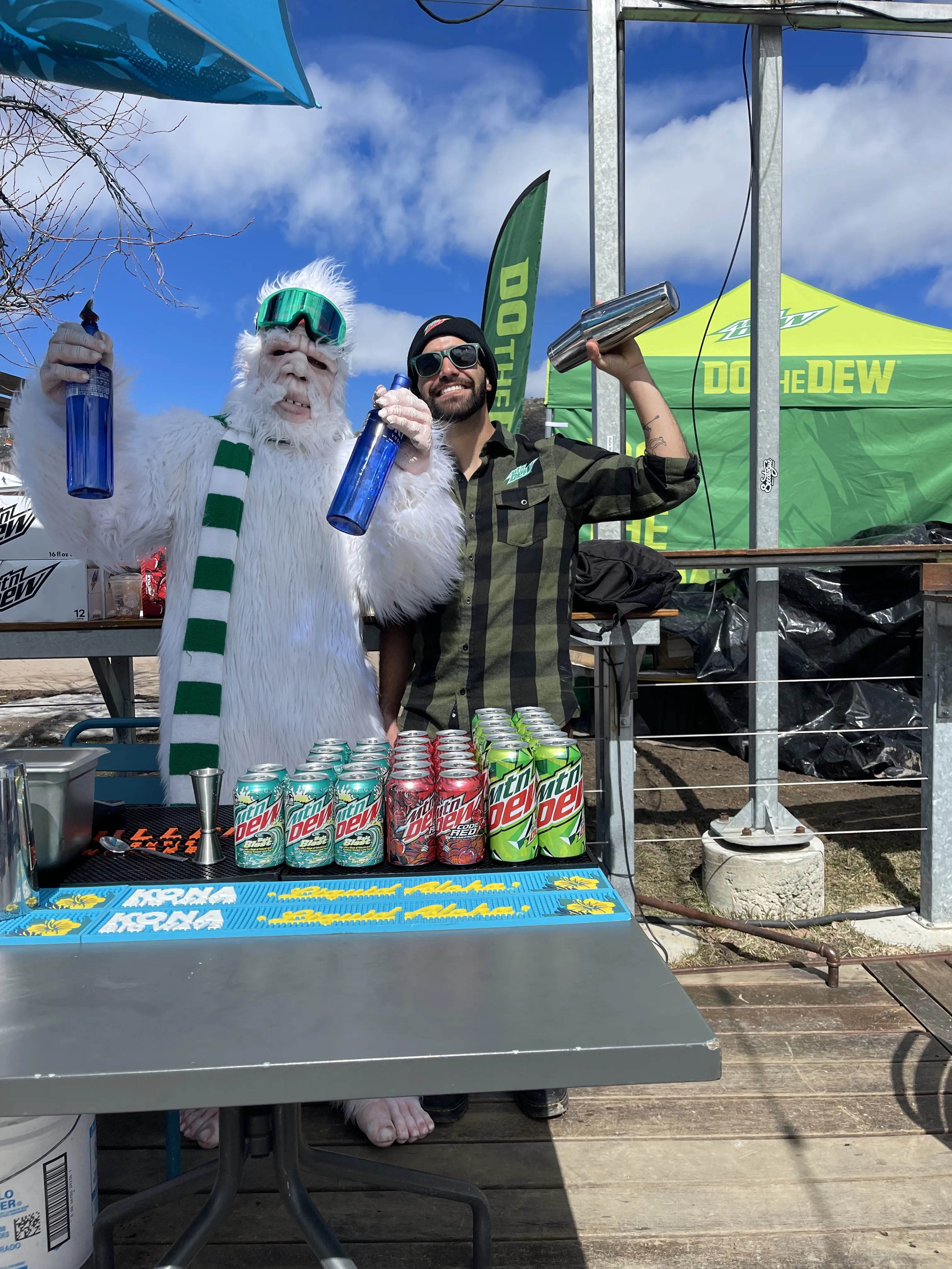 Bartender with a yeti at a Mountain Dew brand event