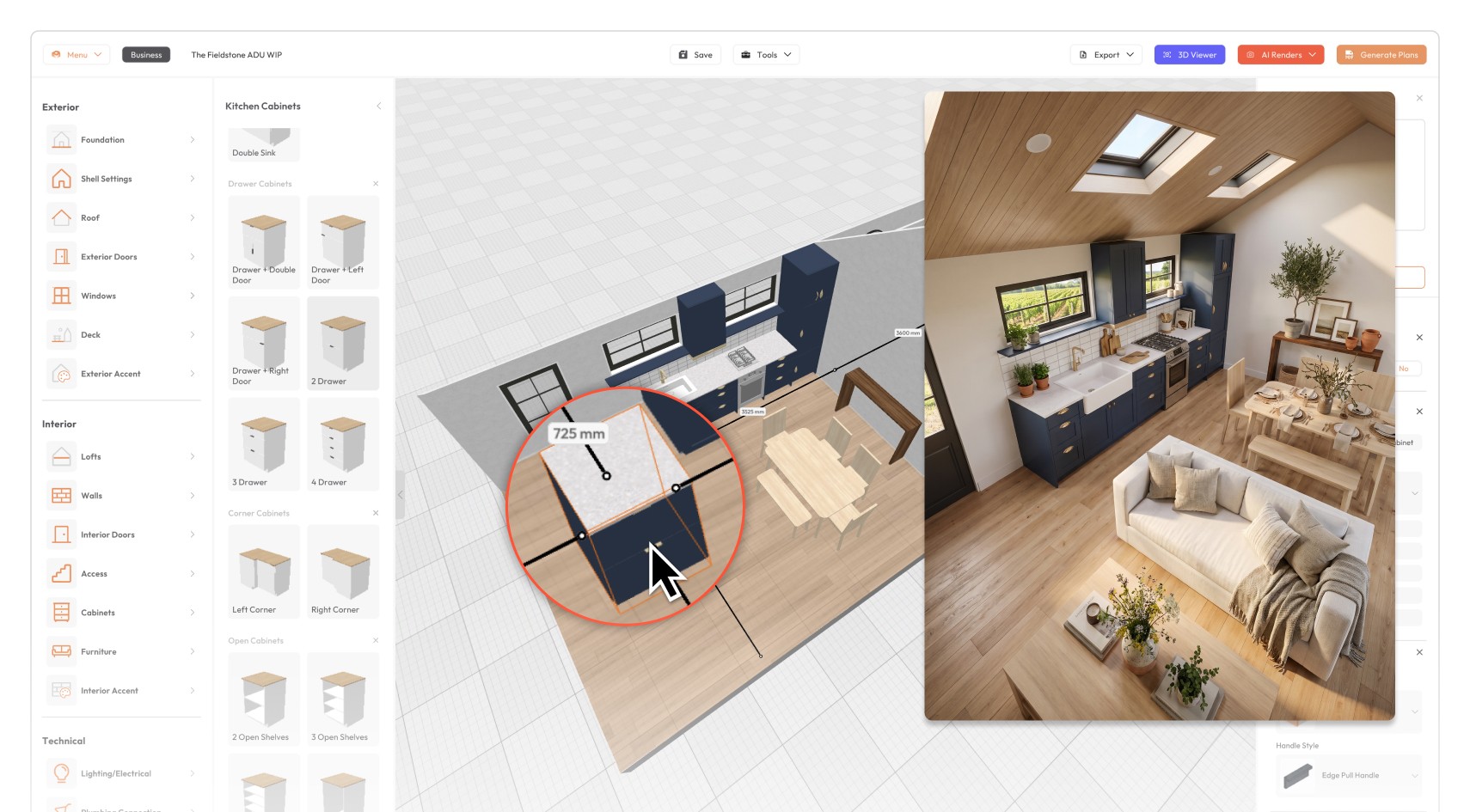 Preview of a tiny house plan preview for a custom design project
