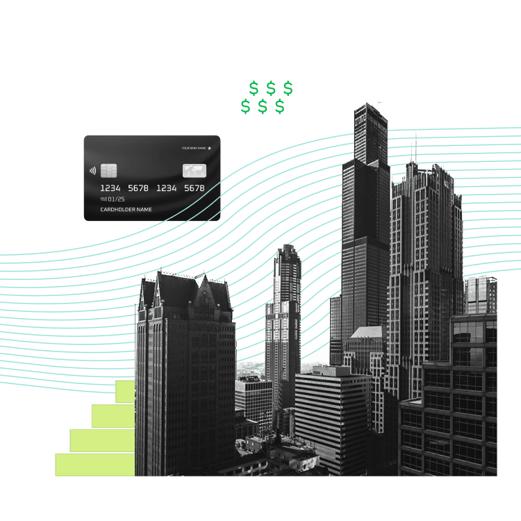 Collage-style illustration representing financial services