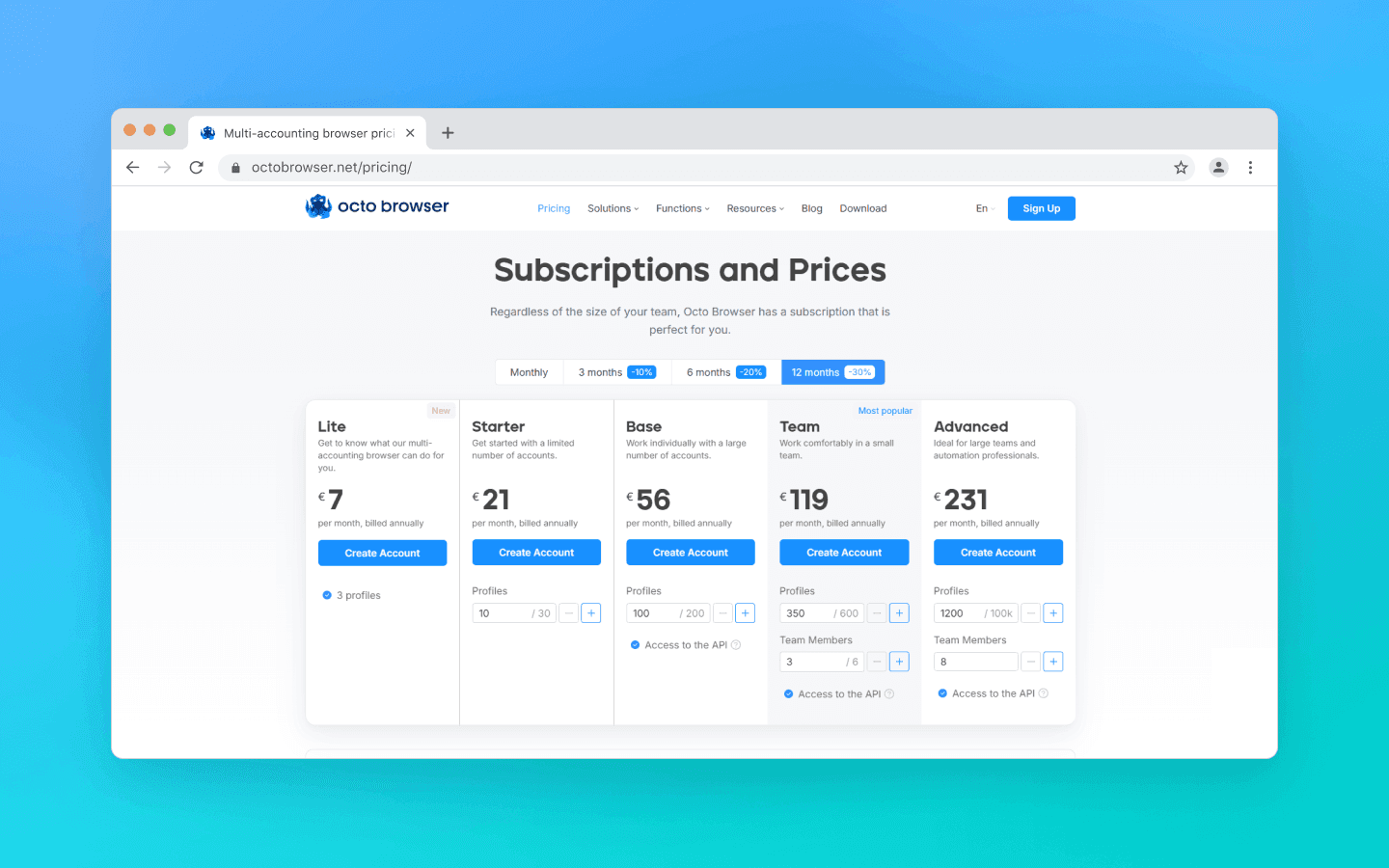 Octo Browser subscriptions