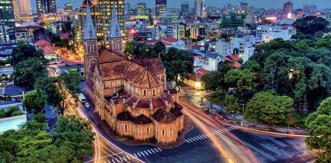 Saigon cathedral city skyline