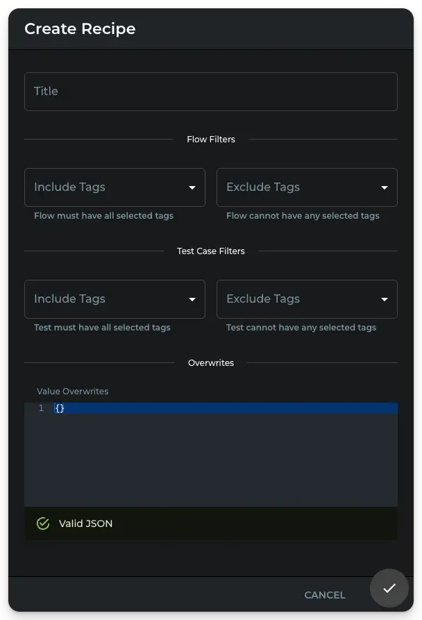 Create Recipe node pop-up in DoesQA