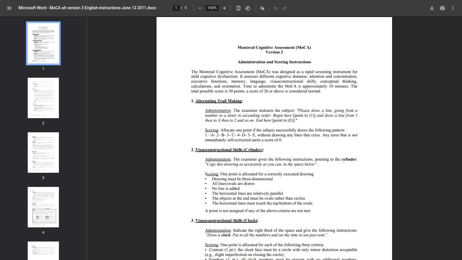 University of Toronto — MoCA Administration & Scoring Instructions (PDF)