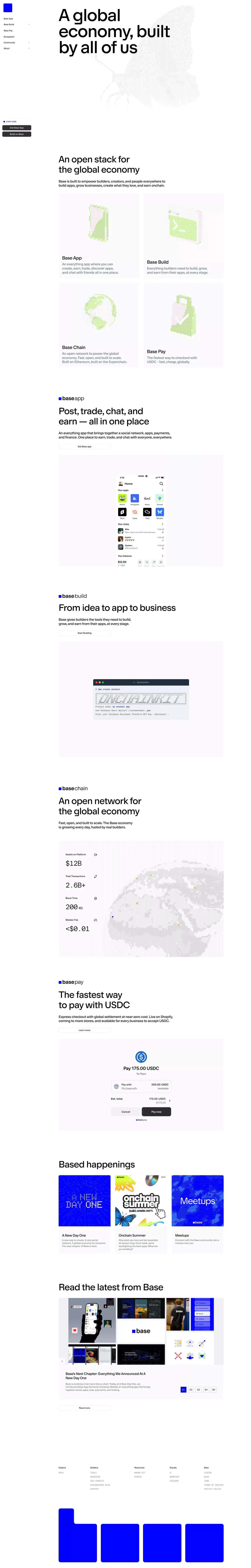 Base landing page screenshot showcasing Tech design