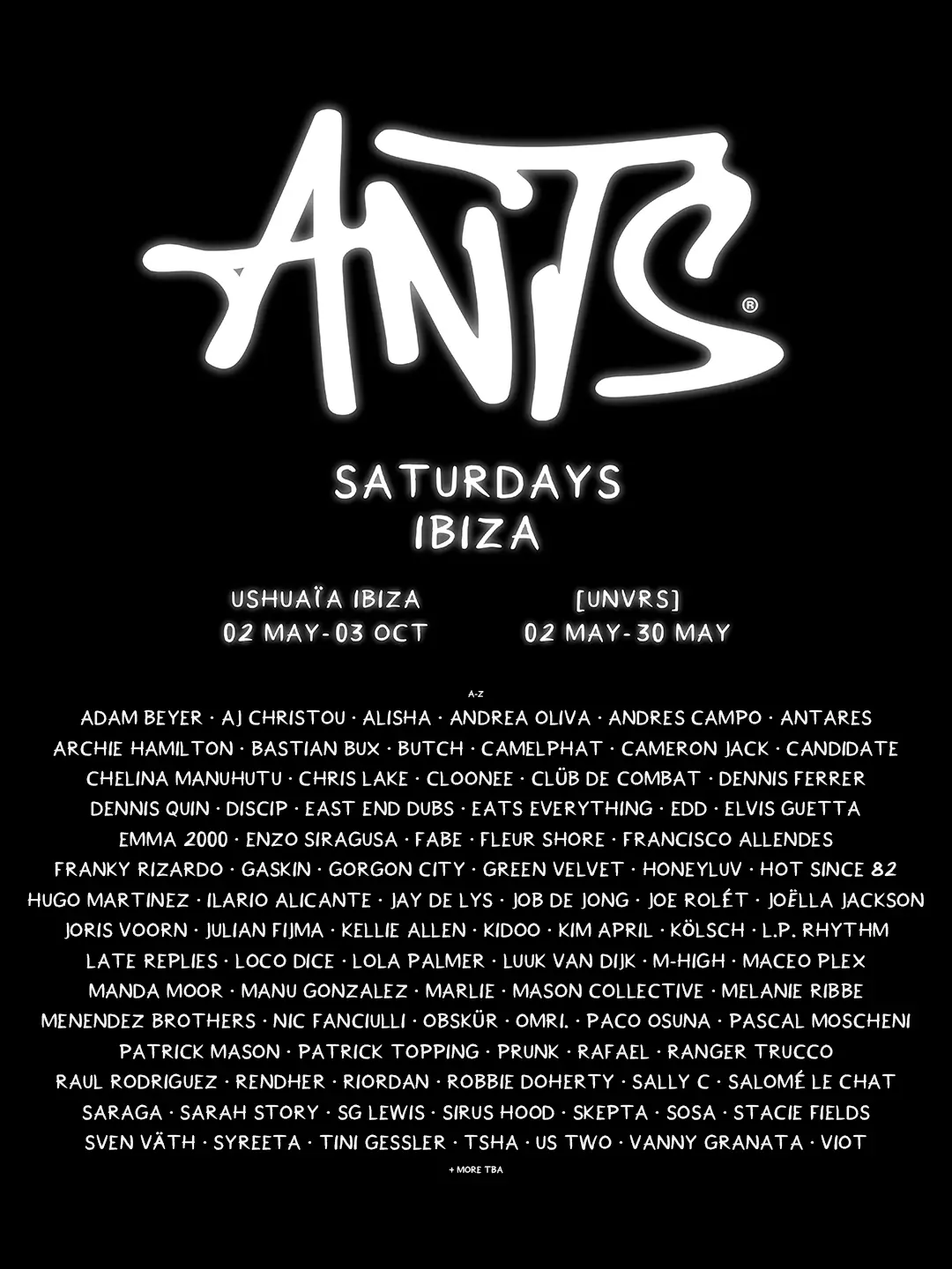 ANTS 2026 Ushuaïa Ibiza Residency Full Lineup poster