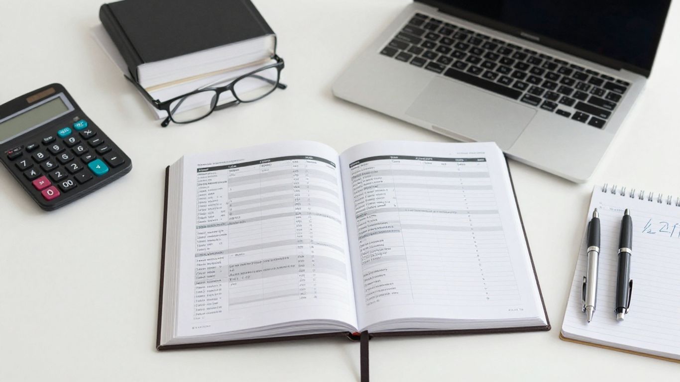 A calculator and budget planning documents