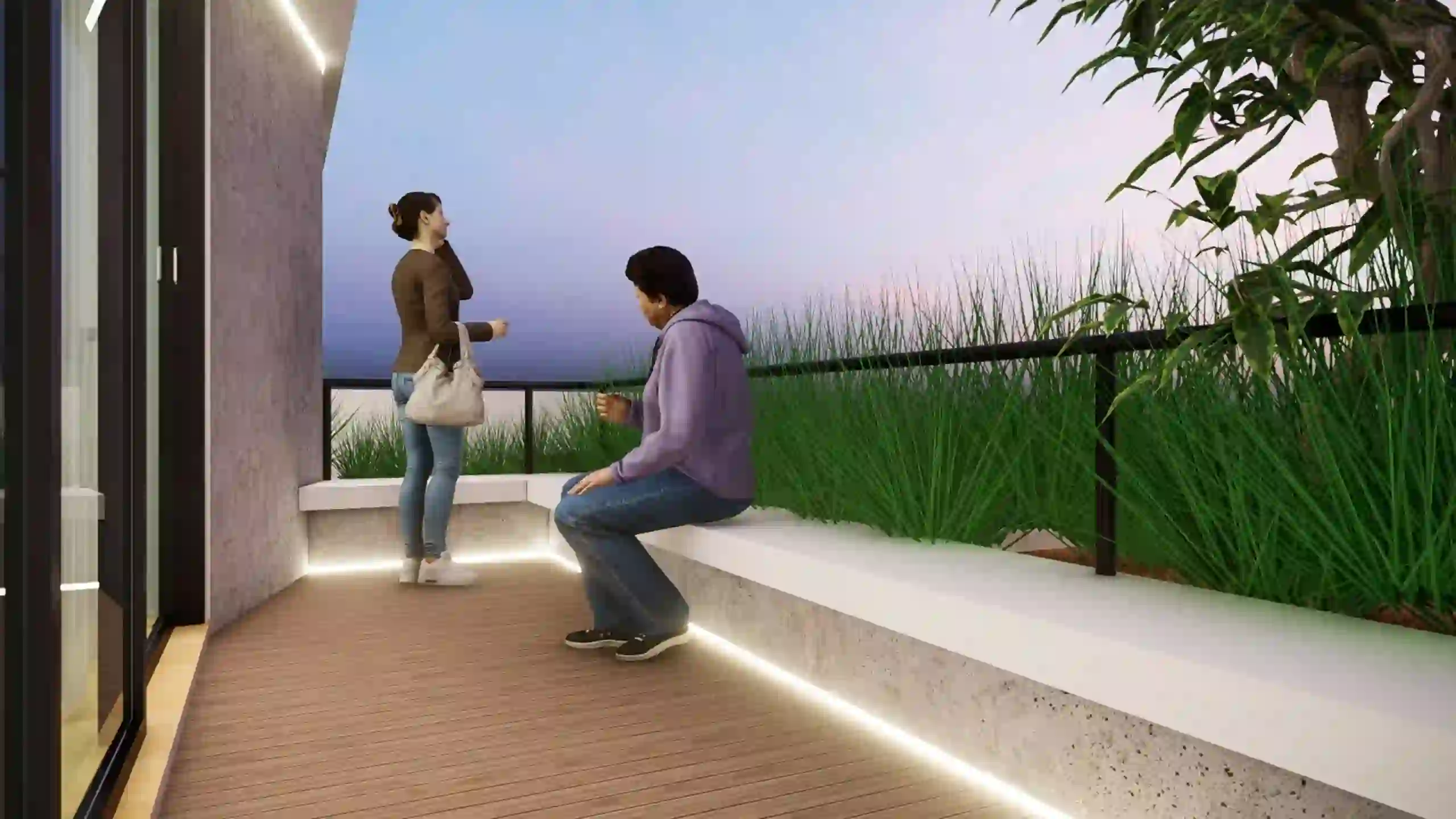 Mono House - Tampak Depan Bangunan di Sore Hari